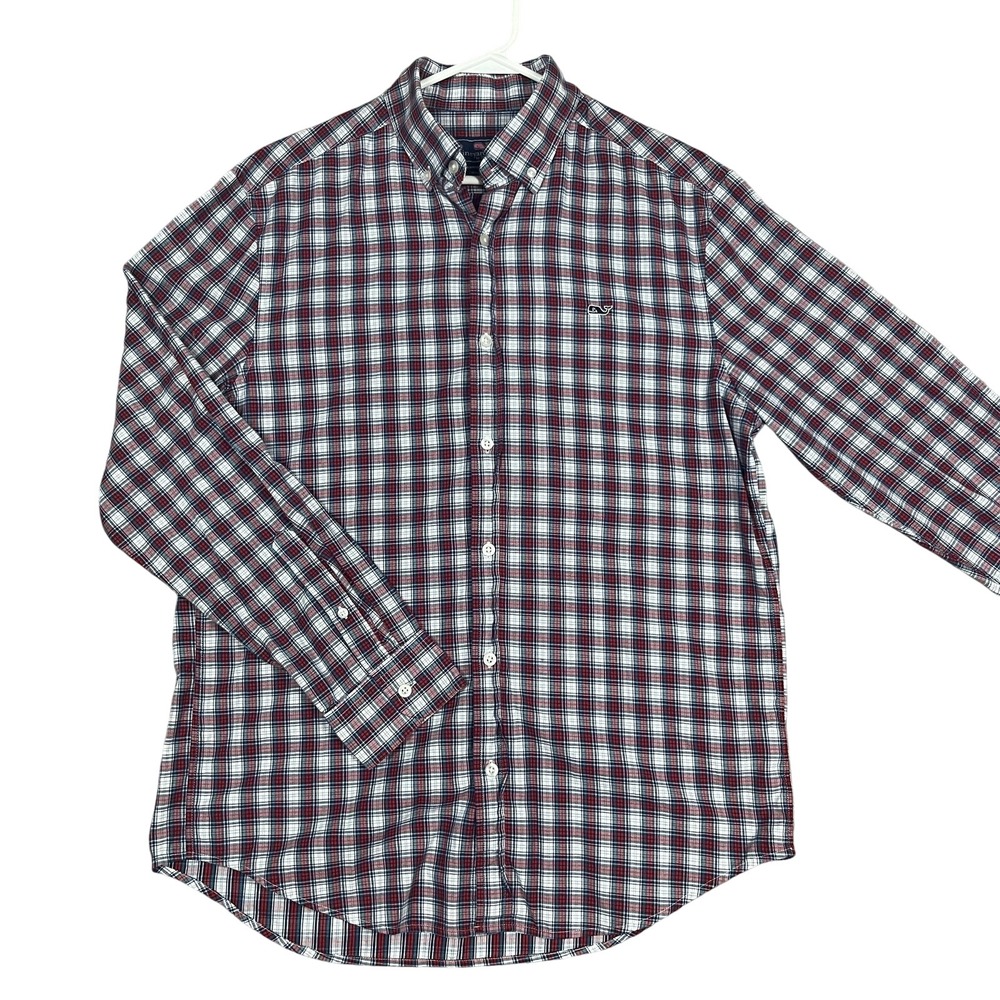 Vineyard Vines Shirt Mens Medium Plaid Button Down Whale Embroidered Casual Prep